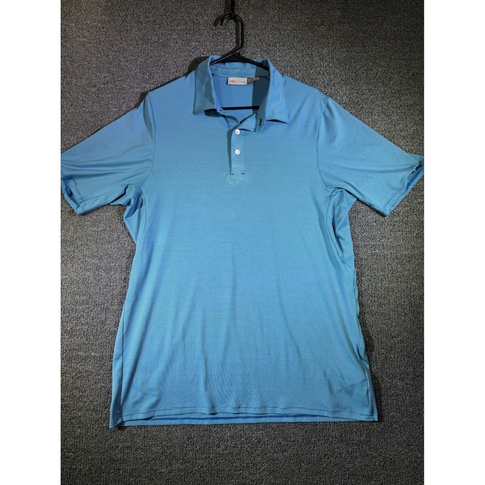 Kjus Mens Golf Polo Shirt Blue White Striped Short Sleeve‎ UPF 50+ Size 52 L